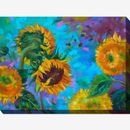 Sunflower on Blue Wall Art by West Of The Wind in Multi