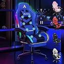 ALFORDSON Gaming-Stuhl, Bürostuhl, Drehstuhl, großer Stuhl, 8-Punkt-Massage, 12-Farben-RGB-LED-Licht, ergonomisch, mit Fußstütze, Kopfstütze und Lendenkissen, Blau und Schwarz