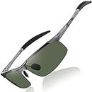 DUCO Mens Sports Polarized Sunglasses UV Protection Sunglasses for Men 8177s, Gunmetal Frame Dark Green Lens, Oversize
