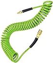YOTOO Polyurethane Recoil Air Hose 1/4" Inner Diameter by 25' Long with Bend Restrictor, 1/4" Industrial Quick Coupler and Plug, Green