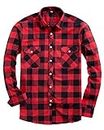 Alimens & Gentle Men's Button Down Regular Fit Long Sleeve Plaid Flannel Casual Shirts, Red/Black, Medium