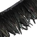 Natural Rooster Feathers Fringe Trim - 1 Yard Sewing Feather Craft Decoration for DIY Clothing Accessories 10-12inch in Width Erikord(Black)