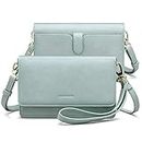 nuoku Women Small Crossbody Bag Cellphone Purse Wallet with RFID Card Slots 2 Strap Wristlet(Max 6.5'')(Green)