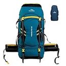 TRAWOC 60 L Travel Backpack Hiking Trekking Bag Camping Rucksack for Men & Women with Water Proof Rain Cover/Shoe Compartment MHK004, 3 Year Warranty, English Blue