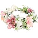 HuaLiSiJi Flower Crown Boho Floral Crown Headband Rose Flower Crown for Carnival Weddings, Birthday Parties and Graduations, Maternity Photos (White)