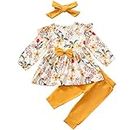 i-Auto Time Newborn Infant Baby Girl Clothes Bow Floral Ruffle Long Sleeve Top+ Pants+Headband Outfits Clothing Set (Yellow, 6-9 Months)
