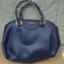 Joy & Iman Womens Genuine Leather Large Satchel Purse Handbag Blue Tote