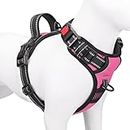 PHOEPET Reflective Dog Harness Large Breed Adjustable No Pull Vest Handle 2 Metal Rings 3 Buckles [Easy to Put on & Take Off](L, Pink)