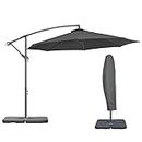 Outsunny 9.6ft Offset Patio Umbrella with Base, Garden Hanging Parasol with Crank, Banana Cantilever Umbrella Sun Shade, Black