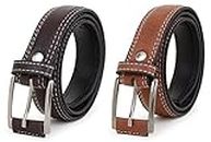 Zacharias Boy's Synthetic Leather Belt for kids kb-12 (Brown & Tan) (6-10 Years_Pack of 2)