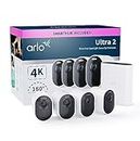 Arlo Ultra 2 Security Camera Outdoor, 4K 6-Month* Battery Operated Home CCTV Camera With Colour Night Vision, Light, Micro SD Card & WiFi, Arlo Secure Free Trial, 4 Cameras and Smart Hub, White