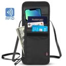 [Travel Safe] Neck Wallet Multi-Pockets RFID Hidden Money Pouch Passport Holder