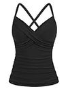Hilor Women's Black Underwire Tankini Bathing Suit Tummy Control Top Swimwear Vintage V Neck Swimsuit Tops Only 18