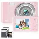 Digital Camera Cheap,2.7K 44MP Digital Camera for Kids with 32GB SD Card, Point and Shoot Camera with 16X Digital Zoom,Compact Portable Camera for Teens Boys Girls Adults Students Seniors-Pink