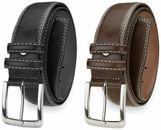 Leather Mens Belt Belts Real New Stitch Genuine Buckle Trouser Sizes Black Jeans