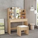 Luxsuite Dressing Table with Stool & Led Light Mirrored Makeup Table Lighting Vanity Table Set with 2 Drawers Bedroom Furniture Oak