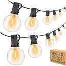 100ft 2-Pack Outdoor String Lights Waterproof/Connectable/Dimmable with 52 LED Shatterproof Bulbs, UL Listed Globe G40 String Lights 2700K Outdoor Lighting for Patio Backyard Cafe Party Wedding Garden