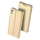 SkyTree Case for Sony Xperia XA1 Plus, Ultra Fit Flip Folio Leather Case Cover with [Kickstand] [Card Slot] Magnetic Closure for Sony Xperia XA1 Plus - Gold