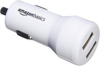 Amazon Basics 4.8 Amp/24W Dual USB Car Charger for Apple & Android Devices, Whi