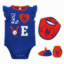 Newborn & Infant Royal/Orange New York Mets Three-Piece Love of Baseball Bib Bodysuit Booties Set