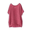 Linen 2024 Shirts for Women Dolman Sleeve 3/4 Sleeve Cotton Spring Tops Casual Loose Fit Western Dress Crinkle Gauze, Red, X-Large