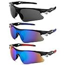 Firtink 3 Pack Polarized Sports Sunglasses, Fashion Windproof Cycling Glasses Protection Light Sunglasses Outdoor Glasses for Men Woman