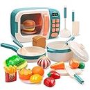 CUTE STONE Kids Microwave Toys Play Kitchen Set, Pretend Play Kids Kitchen Oven with Play Food, Play Cookwares Toy Pot and Pans Set,Cooking Utensils,Learning Education Toy Gifts for Kids Toddlers Baby Toddlers Girls Boys