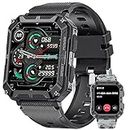 FOXBOX Military Smart Watches for Men(Make/Answer Call), 380mAh, 5ATM Waterproof Outdoor Tactical Pedometer Smart Watch for Android iOS, 1.83''Rugged Outdoor Smartwatch Health Fitness Tracker