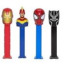 PEZ Marvel Dispenser 4 Pack : Captain Marvel, Iron Man, Black Panther, and Spiderman with 3 EXTRA Candy Packs