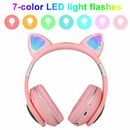 LED Wireless Cat Rabbit Ear Headsets w/Mic Headphones For Kids Girls Bluetooth
