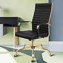 ALFORDSON High Back Gold Black Office Desk Chair with SGS Listed Gas Lift & Padding, PU Leather Home Ergonomic Office Chair Height Adjustable, Computer Gaming Chair for Home Office, Max 150kg Loading