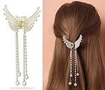 ANNACREATIONS Korean Style Pearl Metal Hair Clutcher Golden Butterfly with tussle hair Claw Clip Hair Accessories For Women Girls 1 count (Pack of 1)
