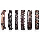 flintronic Leather Bracelet, 6Pcs Adjustable Fashion Punk Braided Men & Women Rope Bracelet Cuff Vintage Bracelets Wrap Set Series