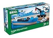 BRIO World Harbour Freight Ship Boat and Crane for Kids Age 3 Years Up - Wooden Railway Accessories & Add Ons