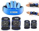 X RON Helmet Guard Knee Pad Elbow Pads Guards Protective Gear Set for Roller Skates Cycling BMX Bike Skateboard Inline Skating Scooter Riding Sports 7 Pcs Set Age Group 3-7 Years (Blue)