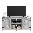 JUMMICO TV Stand for 65 Inch TV Farmhouse Entertainment Center with Double Barn Doors and Storage Cabinets, Console TV Table Media for Living Room, Bedroom (Grey, Without Fireplace)