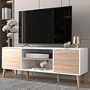 Gdvsclr TV Stand, TV Console Media Cabinet with Push Up Open Doors and Cable Collection Holes for TVs Up to 60 Inch Flat Screen for Living Room Bedroom White