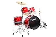 JUAREZ Obra Complete Full Size 5-Piece Adult Acoustic Drum Set With Throne, Cymbal, Pedal & Drumsticks, Red