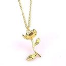 RVM Jewels Rose Flower Plant Shape Gold Plated Beauty and Beast Pendant Necklace Valentine Gift for Woman and Girls