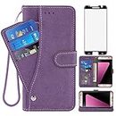 Asuwish Compatible with Samsung Galaxy S7 Edge Wallet Case and Tempered Glass Screen Protector Flip Cover Card Holder Cell Phone Cases for Glaxay S7edge S 7 Plus Galaxies GS7 7s 7edge Women Men Purple