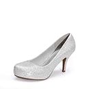 DREAM PAIRS Tiffany Women's New Classic Elegant Versatile Low Stiletto Heel Dress Platform Pumps Shoes Silver Size 8