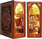 Book Nook Kit for Adults, DIY Miniature Dollhouse with LED Lights 3D Wooden Puzzle Bookend for Bookshelf Decor, Tiny Model House to Build