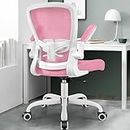 MINLOVE Office Chair Ergonomic Desk Chair with Adjustable Lumbar Support and Height, 90° Flip-up Armrests, Ergo Desk Chairs with Wheels, 360° Swivel Mesh Chair, Home Work Use (Pink)