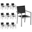 Happy Garden Lot de 10 chaises en Aluminium Gris - textilène Noir