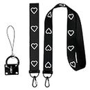 SAVITA Black Hand Wrist Strap Lanyard, Nylon Neck Lanyard Strap with Love Heart Patterns for Keychains Key Phone ID Name Tag Badge (2pcs)