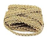 Goelx Colorful Metallic Lace Dori (8mm Wide) Sewing Trim Embellishment Cords for Sewing, Jewelry Making, Craft Works, Apparel Designing - Pack of 9 mtr/9.8 Yards in Golden