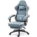 Dowinx Gaming Chair Breathable Fabric Computer Chair with Pocket Spring Cushion, Comfortable Office Chair with Gel Pad and Storage Bag,Massage Game Chair with Footrest,Blue