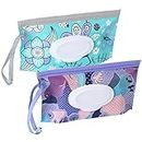 FEBSNOW 2 Pack Baby Wipe Dispenser,Reusable Portable Wipe Holder,Baby Wipes Container,Travel Baby Wipes,Refillable Wet Wipe Pouch(Floral)