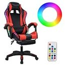 yoakaiax Gaming Chair,Computer Chair with Footrest and Lumbar Support[Bluetooth-compatible Speakers and RGB LED Lights] Height Adjustable Ergonomic Massage Computer Video Gaming Chair Black & Red