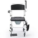 OasisSpace Shower Commode Wheelchair - 300LB Waterproof Shower Chair with Wheels, Rolling Shower Chair with Swing Away Footrests and Flip Back Arms for Elderly Adults Diasbled (FSA or HSA Eligible)